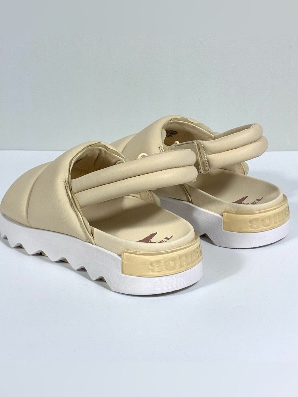 Sorel Viibe Slingback Sandals Size 10 Ivory Cream Puffy Leather New Comfort - Picture 4 of 17